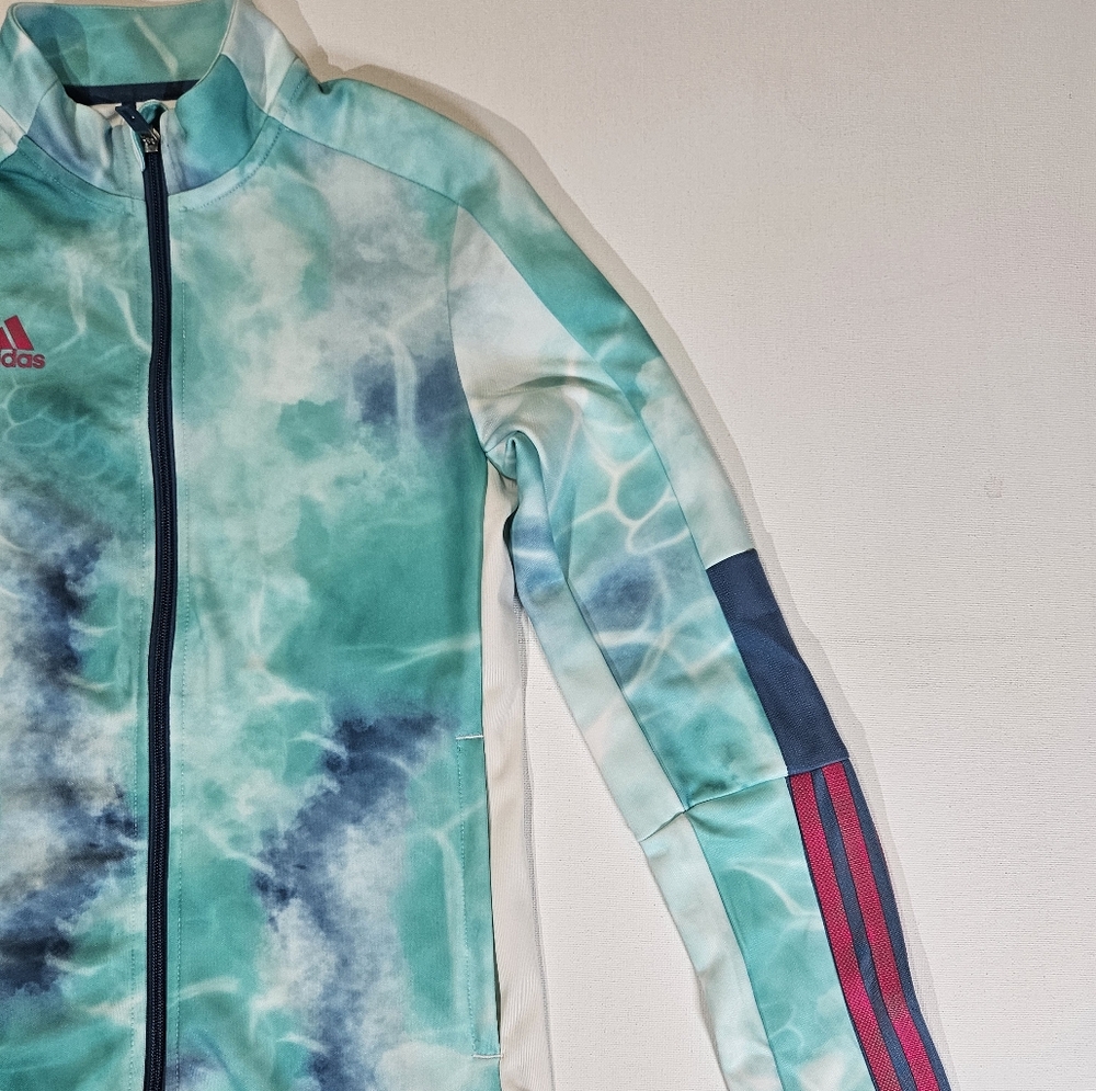 Adidas Womens Windbreaker XS Aqua‎ Tie-Dye Full Zip - Picture 3 of 6